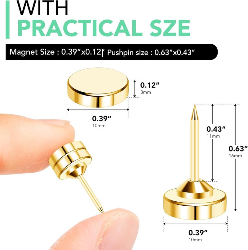 E BAVITE 50 Set Magnetic Push Pins,Flat Push Pin, Magnetic Thumb Tacks for Wall Bulletin Board Poster and Photo Hangers (Gold) - Image 2